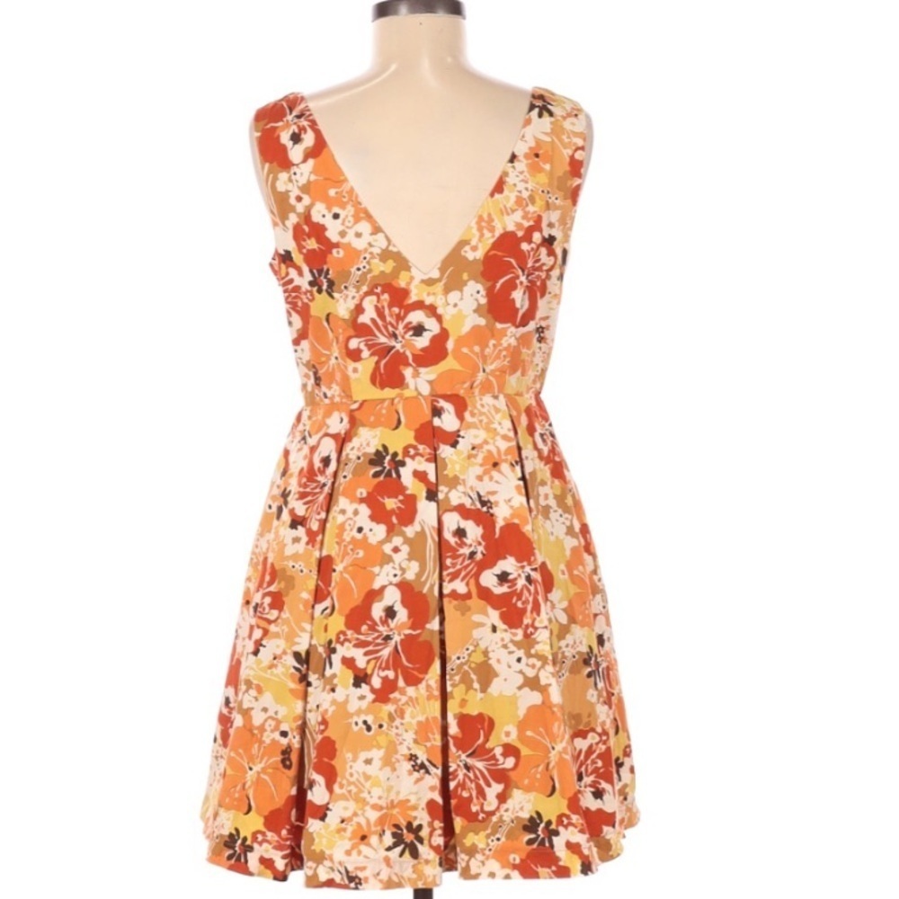 Minuet Orange Tan Floral Bow Organza V Neck Dress - Picture 2 of 4